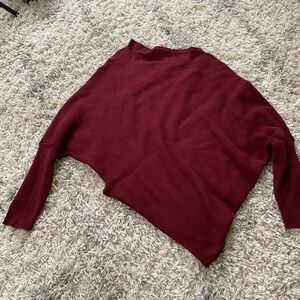 JODIFL Womens Burgundy Ribbed Dolman Batwing Sleeve Boat Neck Sweater Medium
